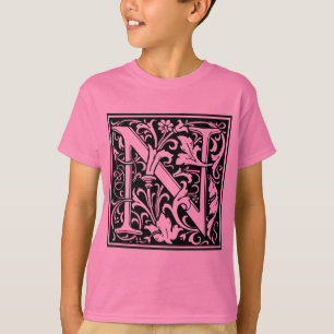 Camiseta Letra N Monograma Medieval Art Nouveau