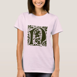 Camiseta Letra N Monograma Vintage Verde William Morris