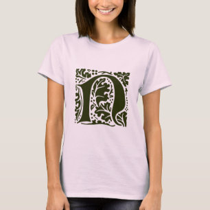 Camiseta Letra N Monograma Vintage Verde William Morris