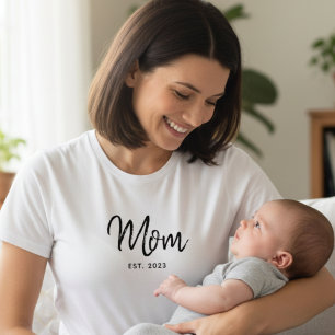 Camiseta Letra Negra Establecida Mamá Minimalista Moderna