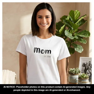 Camiseta Letra Negra Mamá Establecida Corazones Lindos