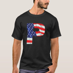 Camiseta Letra P Capital Alphabet Uu Bandera Estadounidense