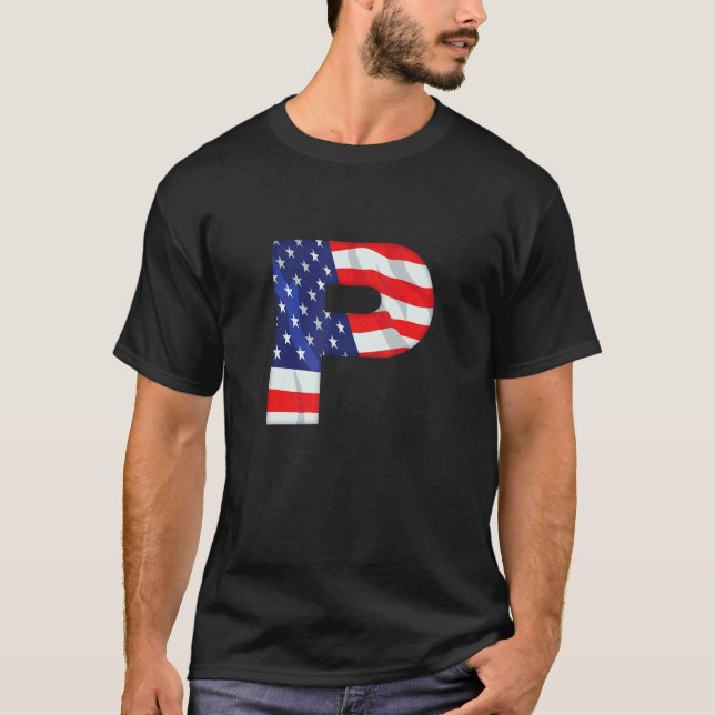 Camiseta Letra P Capital Alphabet Uu Bandera Estadounidense (Anverso)