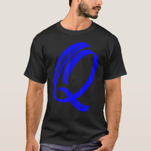 Camiseta Letra Q Alfabeto gráfico azul grande inicial