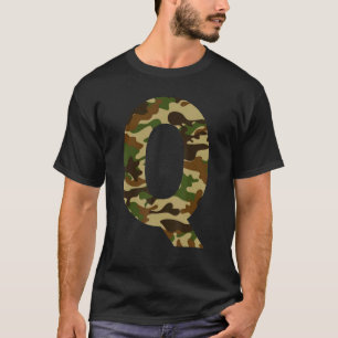 Camiseta Letra Q Capital Alphabet Camouflage Inicial