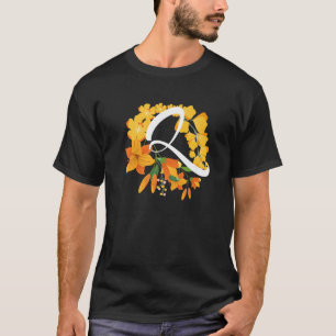 Camiseta Letra Q mayúscula Flores de alfabeto monograma ini