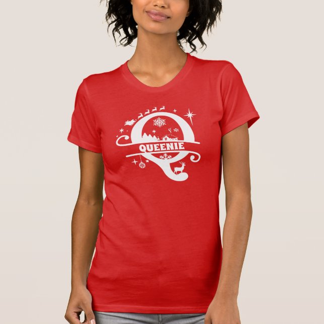 Camiseta Letra Q Navidades Monograma Nombre inicial rojo (Anverso)