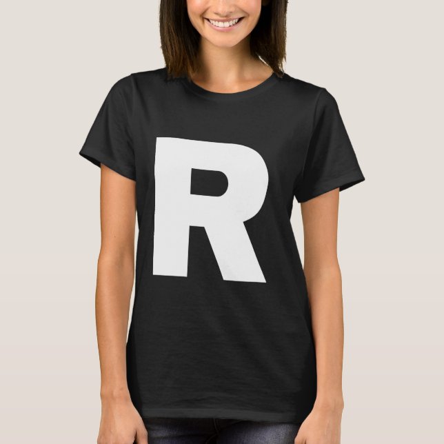 Camiseta Letra R mayúscula Texto negrita blanco sencillo (Anverso)