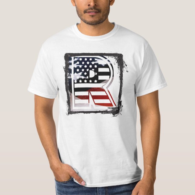 Camiseta Letra R Monograma Bandera de Estados Unidos (Anverso)