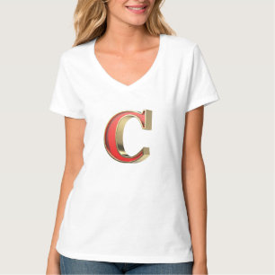 Camiseta Letra roja de vidrio C