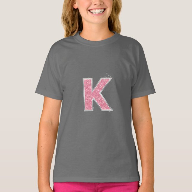 Camiseta Letra rosa Purpurina K (Anverso)