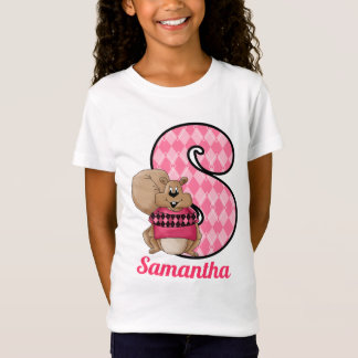 Camiseta Letra rosada del monograma de la ardilla argla S c