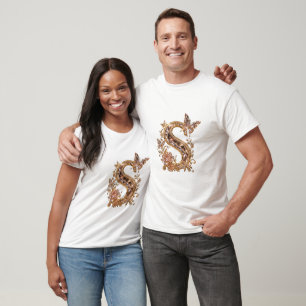 Camiseta Letra S de cristal dorado real Monograma de lujo
