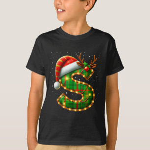 Camiseta Letra S Navidad Cuadro Gorro de Santa Monograma In