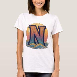 Camiseta Letra Sunset Waves Letra 'N' Retro