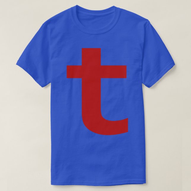 Camiseta Letra t en texto rojo tipografía mínima (Diseño del anverso)