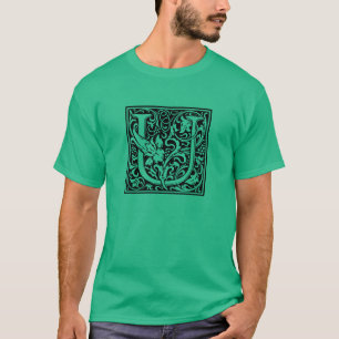 Camiseta Letra U Monograma medieval Art Nouveau