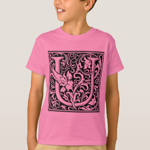 Camiseta Letra U Monograma Medieval Arte Nouveau