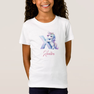 Camiseta Letra unicornio rosa azul pastel minúscula x monog