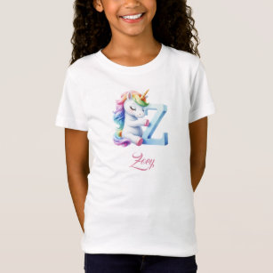 Camiseta Letra unicornio rosa azul pastel minúscula Z Monog