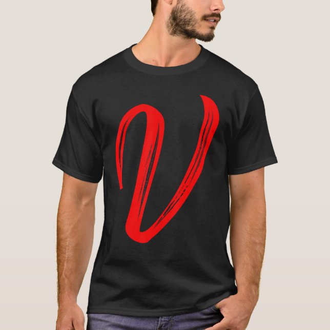 Camiseta Letra V alfabeto gráfico rojo grande inicial (Anverso)