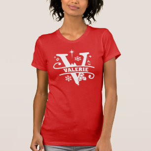 Camiseta Letra V Navidades Monograma Nombre inicial rojo