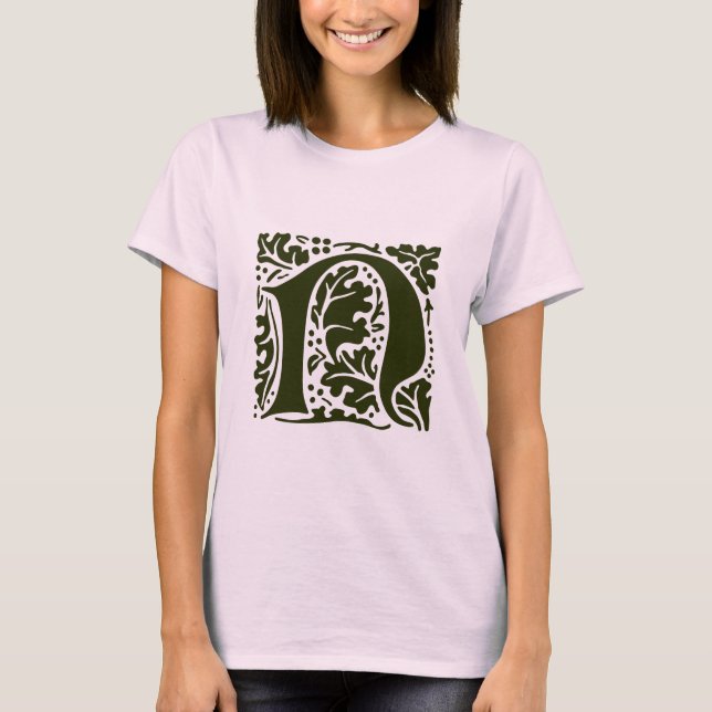 Camiseta Letra verde vintage William Morris N Monograma (Anverso)