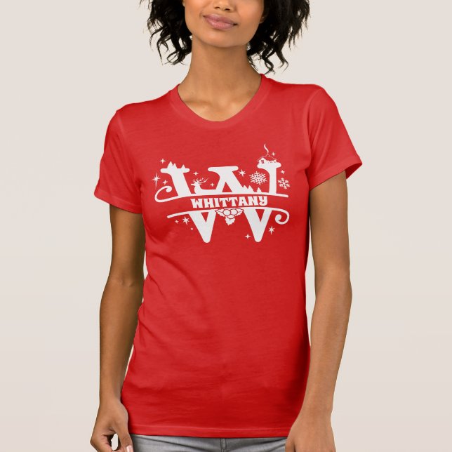 Camiseta Letra W Navidades Monograma Nombre inicial rojo (Anverso)