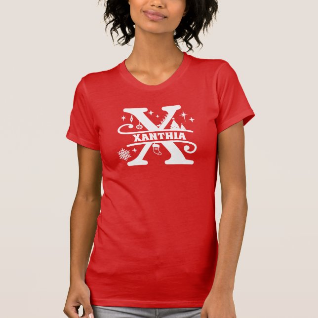 Camiseta Letra X Navidades Monograma Nombre inicial rojo (Anverso)