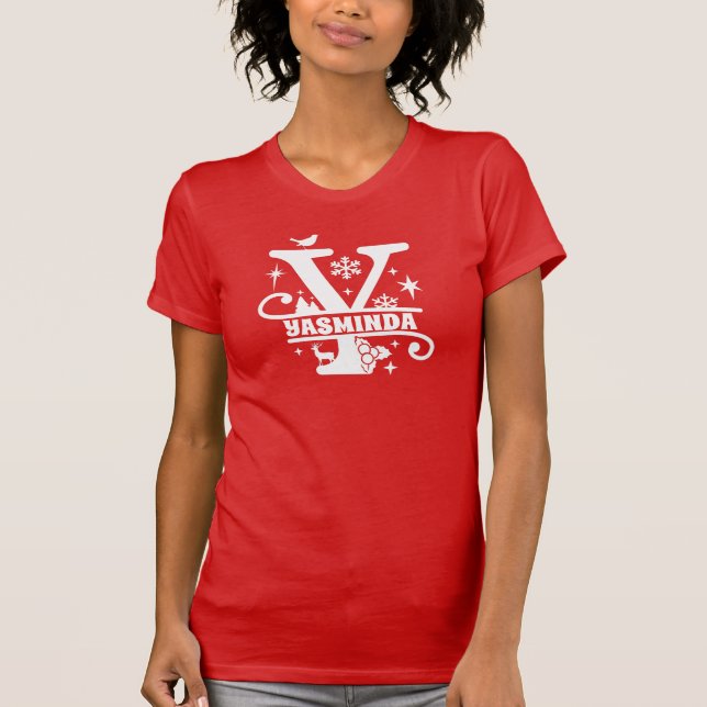 Camiseta Letra Y Navidades Monograma Nombre inicial rojo  (Anverso)