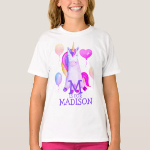 Camiseta Letra y nombre de unicornio de color rosa mágico c