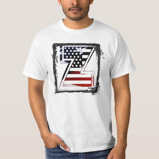 Camiseta Letra Z Monograma Bandera Patriótica Inicial de EE (Anverso)