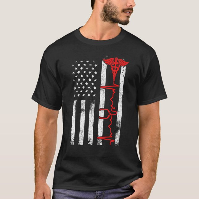 Camiseta Letrada Línea Roja Usa Bandera Enfermera Patriótic (Anverso)