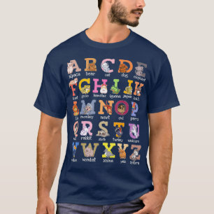 Camiseta Letras Alphabet Cat Dog Ferret Hamster Parrot