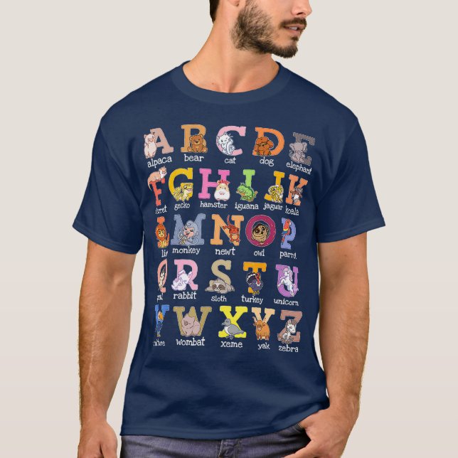 Camiseta Letras Alphabet Cat Dog Ferret Hamster Parrot (Anverso)