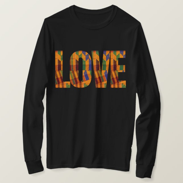 Camiseta Letras de amor con mangas largas de tela de Kente (Anverso del diseño)
