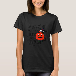 Camiseta Letras de Truco o Trato de un Gato de Halloween