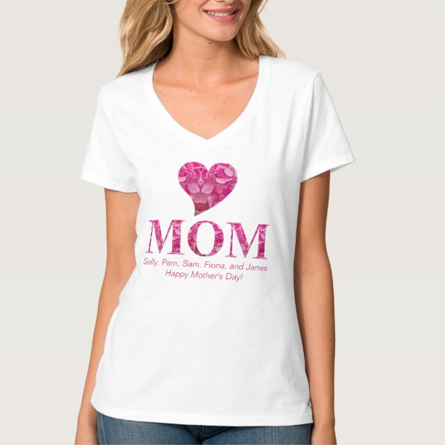 Camiseta Letras florales personalizadas de corazón rosado d (Anverso)