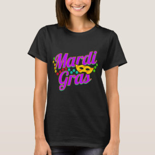 Camiseta Letras moradas con cuentas y máscara para Mardi Gr