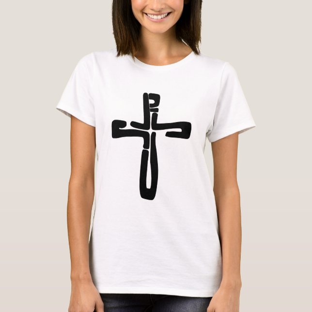 Camiseta letras negras de Jesús en la cruz (Anverso)
