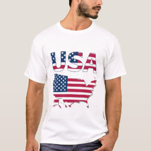 Camiseta Letras patrióticas de EE.UU., mapa, estrellas polí