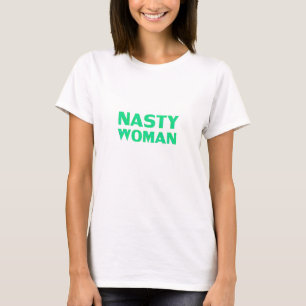 Camiseta letras verdes de "mujer desagradable" - negro