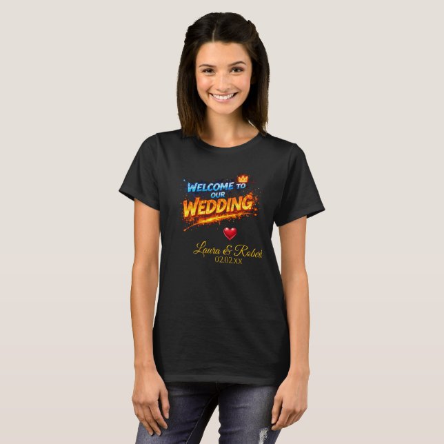Camiseta Letrero de Bienvenida de Boda – Nombres y Fecha Pe (Anverso completo)