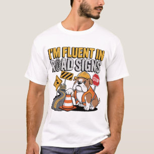 Camiseta Letrero de Obra con Chiste de Bulldog Divertido