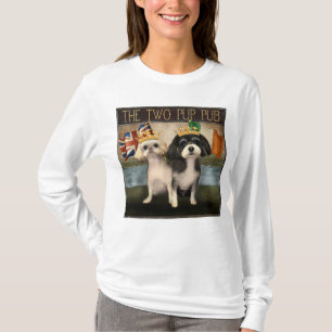 Camiseta Letrero de Pub Two Pup con banderas británicas e i