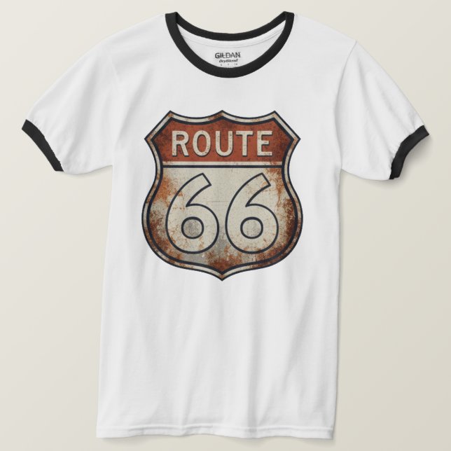 Camiseta Letrero Oxidado de la Ruta 66 (Anverso del diseño)