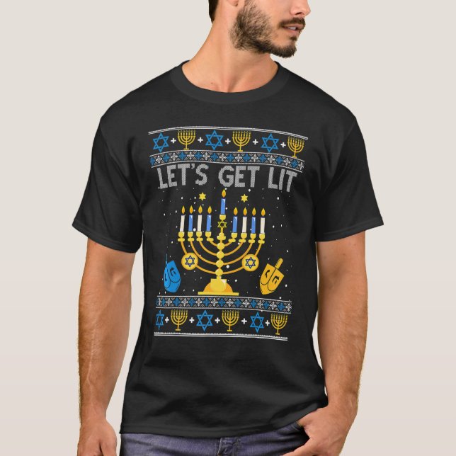 Camiseta Let's Get Lit Chanukah Hanukkah  Christmas Ugly Sw (Anverso)