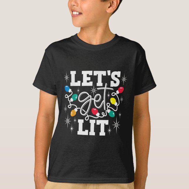 Camiseta Let's Get Lit Drinking Santa Hat Christmas Lights  (Anverso)