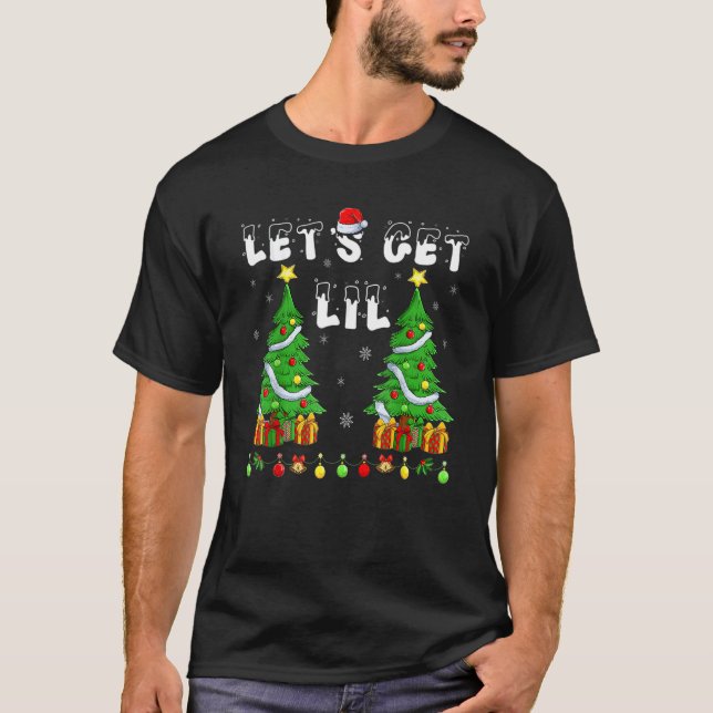 Camiseta Let's Get Lit Drinking Santa Hat Christmas Lights  (Anverso)