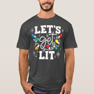 Camiseta Lets Get Lit Drinking Santa Hat Christmas Lights F